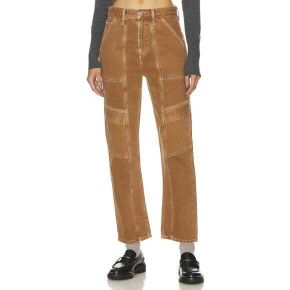 AGOLDE NWT Cooper Cargo Beeswax Brown Denim High Rise Straight Jeans 24 - Picture 1 of 7